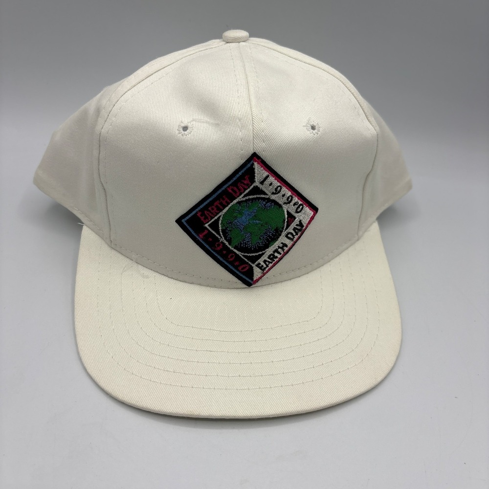 Vintage Earth Day 1990 Hat Snapback Drew Pearson Headwear White Globe Patch